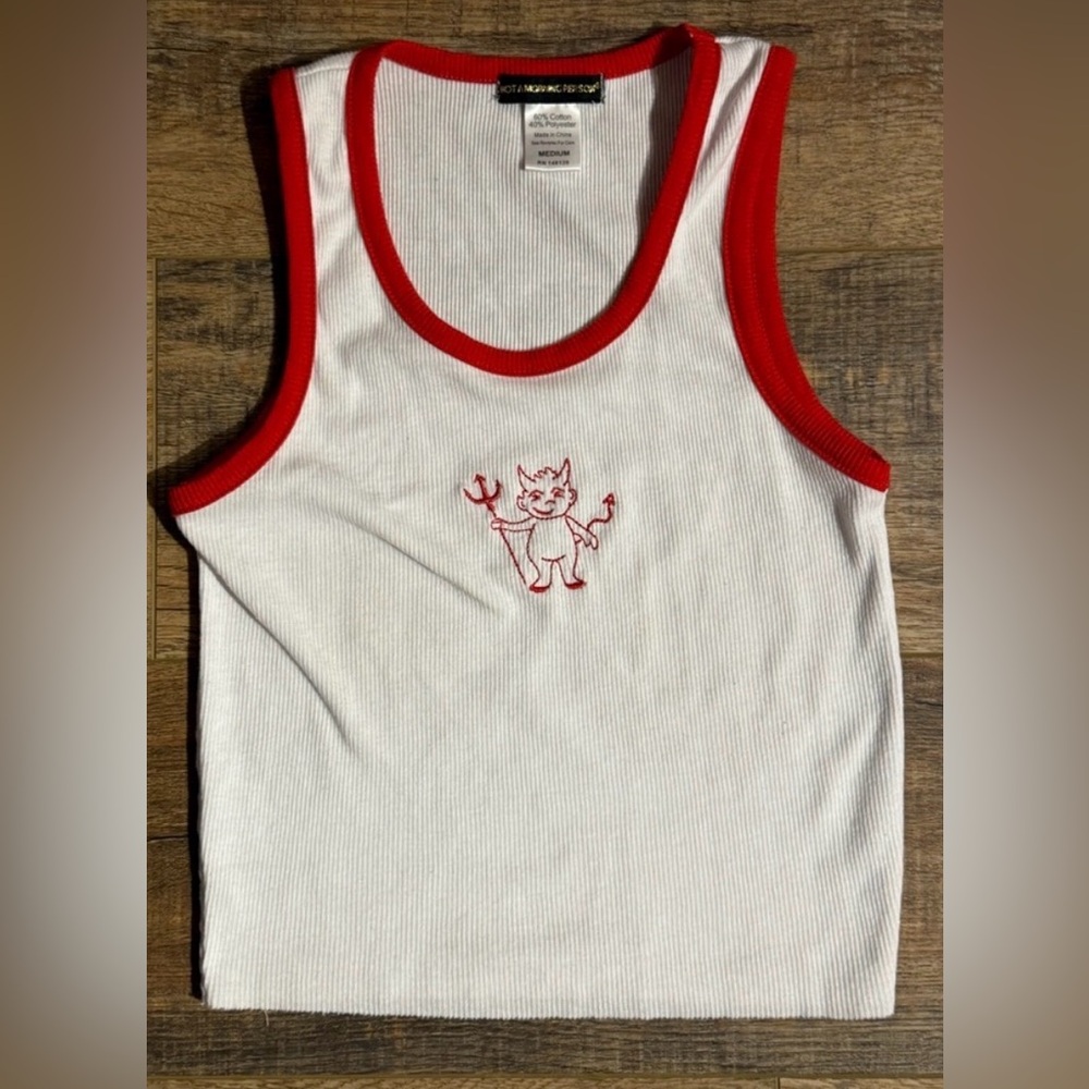 Devil Baby Demon Crop Top Ribbed Tank Top Excellent Size M not a morning person
